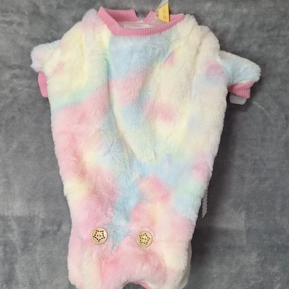 Kyesse Dog Sweater Faux Fur Rainbow Tye Dye Soft Pajamas